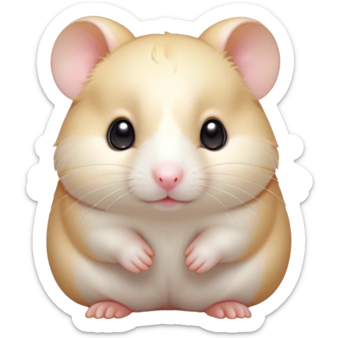Cinematic Cute Cream Hamster Portrait Emoji, Head tilted playfully and inquisitively, featuring a silky, pristine cream coat with a gentle sheen, round, sparkling dark eyes filled with curiosity, Simplified yet irresistibly adorable features, highly detailed, glowing with a warm, friendly glow, high shine, affectionate and lively, stylized with a touch of whimsy, bright and endearing, soft glowing outline, capturing the essence of a mischievous yet loving hamster, so playful it feels like it could dash out of the screen and into your arms! sticker