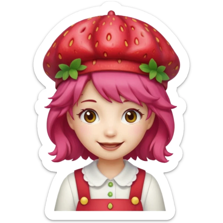 Cute ai emoji girl strawberry hair, and shortcake Berry hat, kawaii sticker
