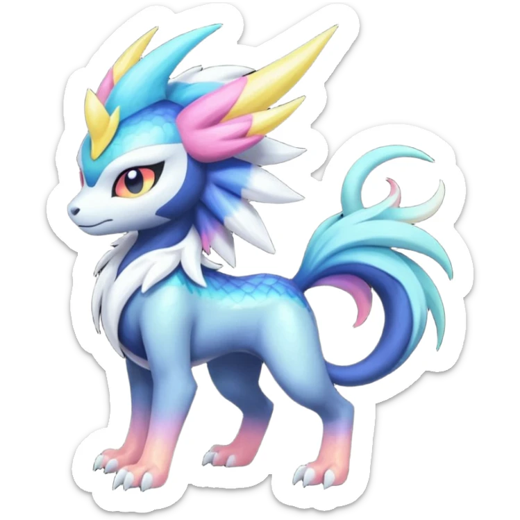 Shiny Sunny furry neon colorful scaly painted Asian pastel-gradient Absol-Meloetta-Solgaleo-Luxray-Suicune-fusion sticker