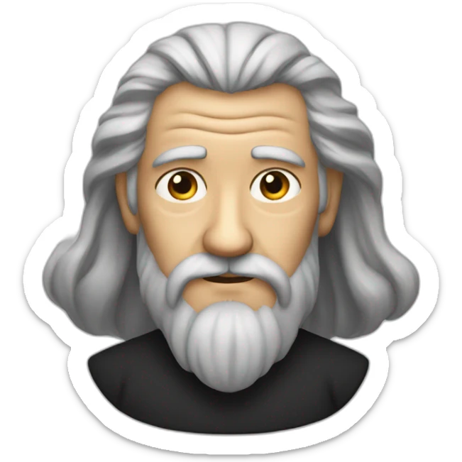 Wise old man with long hair and barbe looks like he knows a lot wearing a black shirt  sticker