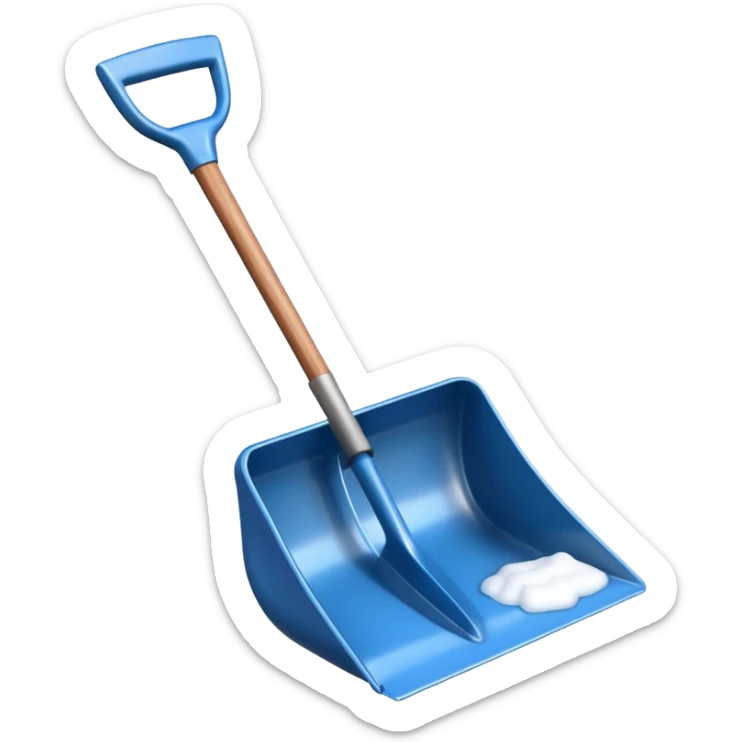 snow shovel object icon, metal snow shovel with wooden handle, winter equipment, glossy highlights, 3D cartoon, mobile game icon style, centered, clean background, no text, no watermark

 sticker