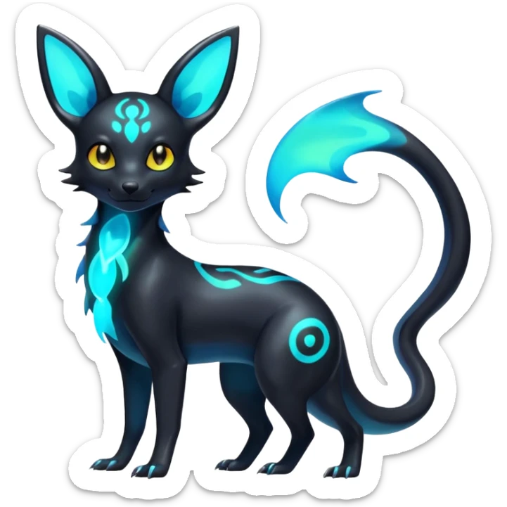Shiny Aural Iridescent Fluorescent Bioluminescent Umbreon-Amaura-Salandit-Fakémon-fusion (full body) sticker
