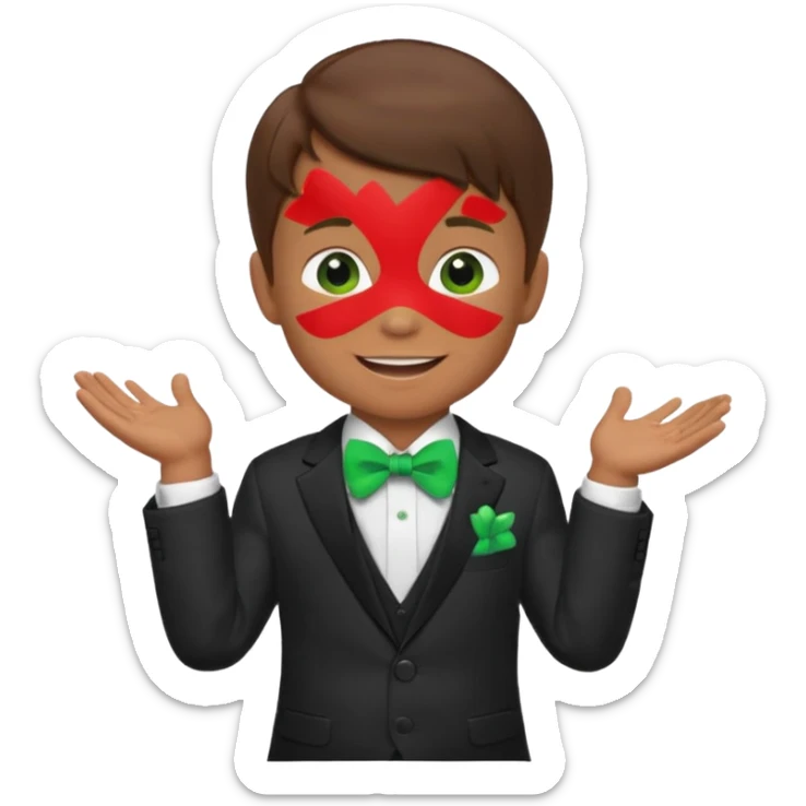 baby boy brown hair in suit, with green bow, smile sticker