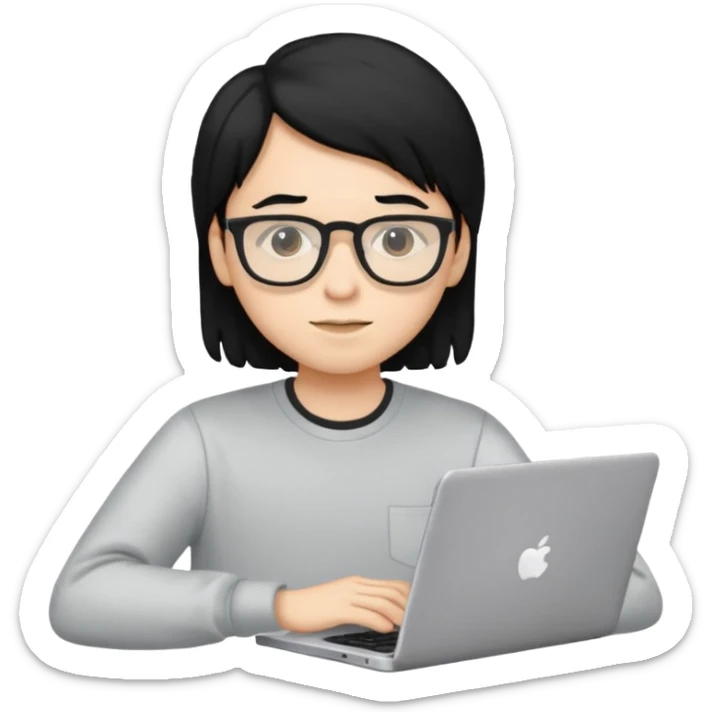 un estudiante con lentes y su laptop CON CAMISA MANGA LARGA Y CABELLO NEGRO sticker