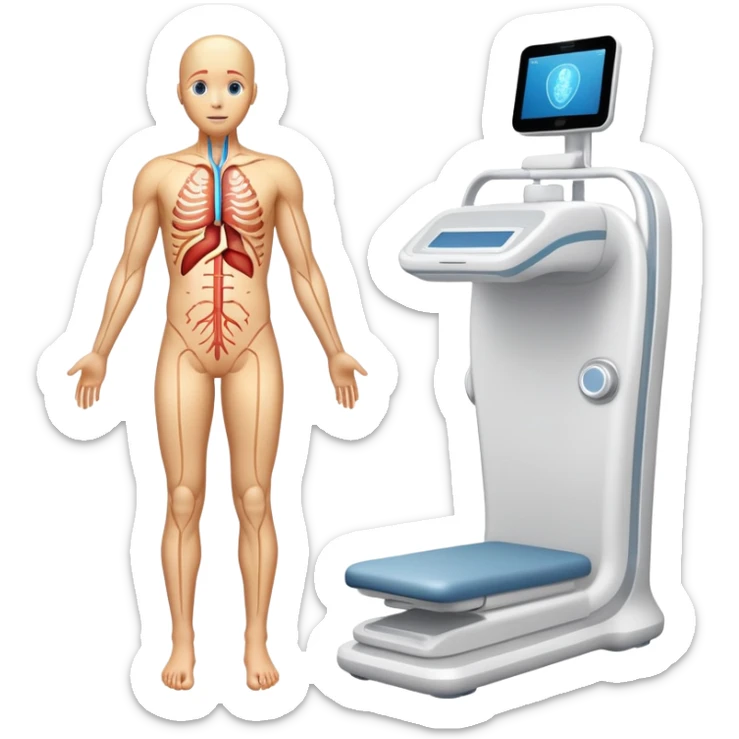 Human body scan with scanning lines, medical examination, full body diagnostic sticker