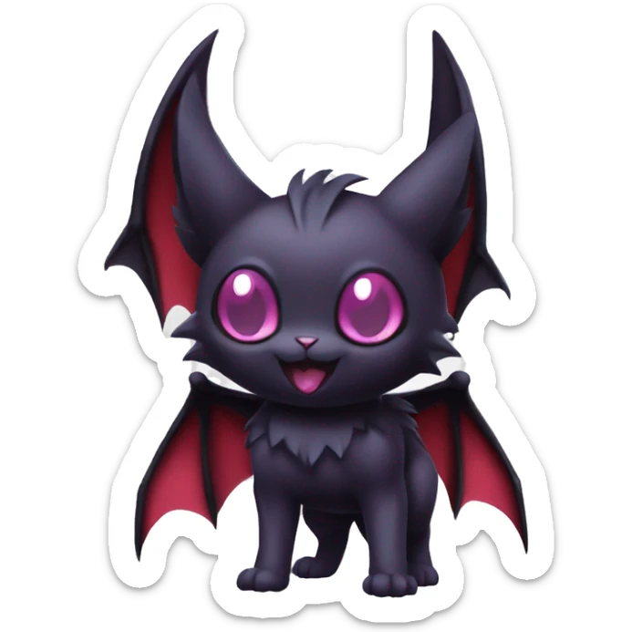 Cool Cute Edgy Dark Black Red Purple Batty Chibi Noibat-Cat-Pokémon-Fakémon-hybrid sticker