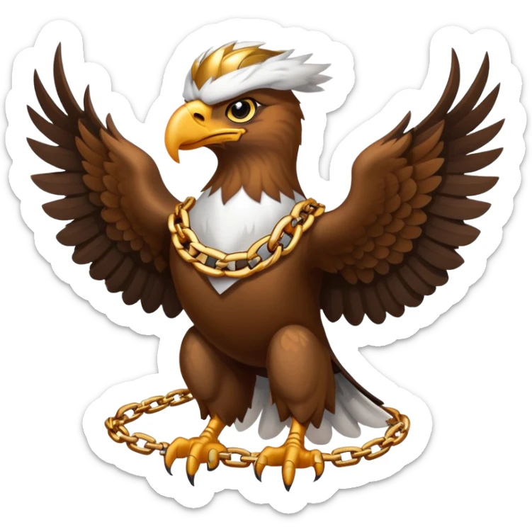 un aguila con apareciencia ganster y elegante con anillos en las manos y cadenas sticker