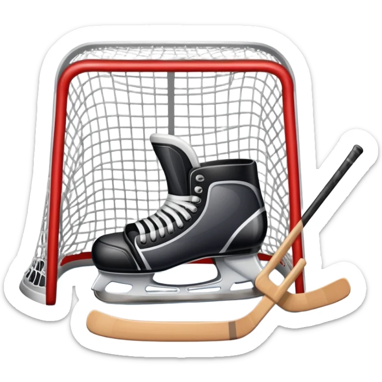 Clear glass cup with hockey skates, hockey stick, hockey net, and hockey puck inside the glass  sticker