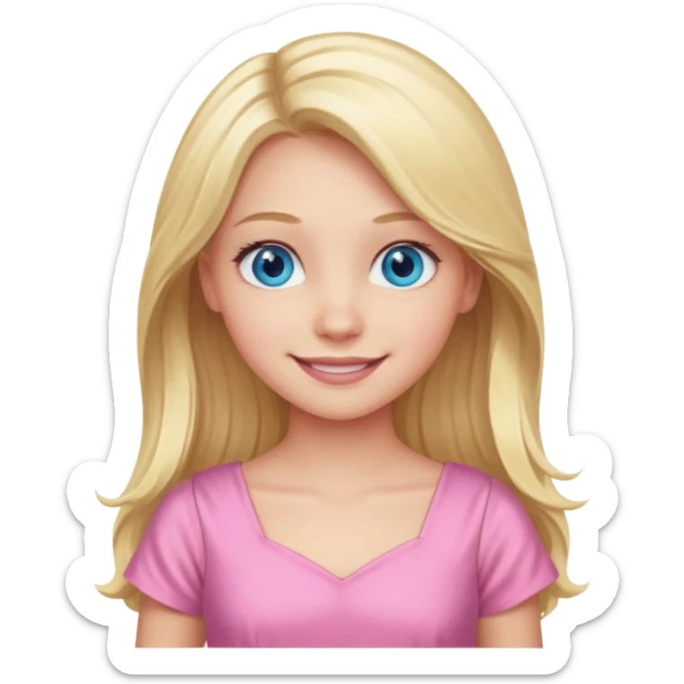 Blonde smiling girl with blue eyes and long hair wearing a pink dress  sticker
