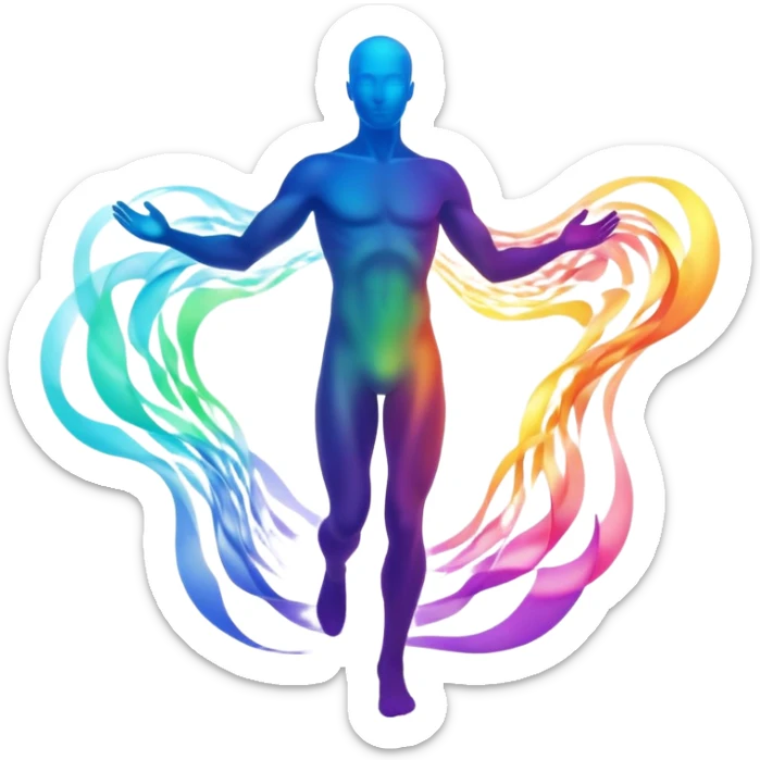 Male silhouette composed of ethereal flowing energy waves, abstract style aura forming the shape of a man, no facial features sticker