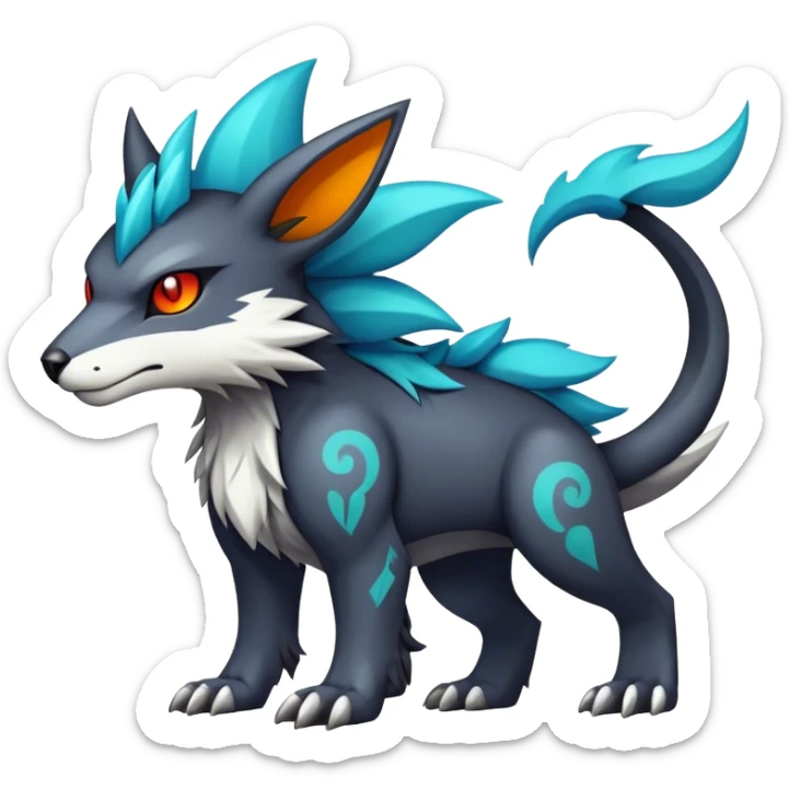 cool edgy badass colorful fantasy animal hybrid Fakemon full body sticker