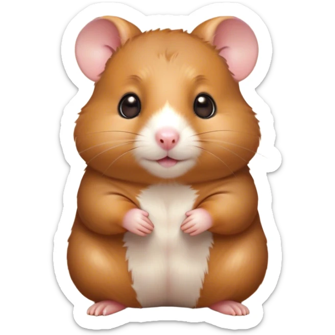 Cinematic Cute Brown Hamster Portrait Emoji, Head tilted playfully and inquisitively, featuring a glossy, rich brown coat with a delicate sheen, round, sparkling dark eyes filled with curiosity, Simplified yet irresistibly adorable features, highly detailed, glowing with a warm, friendly glow, high shine, affectionate and lively, stylized with a touch of whimsy, bright and endearing, soft glowing outline, capturing the essence of a mischievous yet loving hamster, so playful it feels like it could dash out of the screen and into your arms! sticker