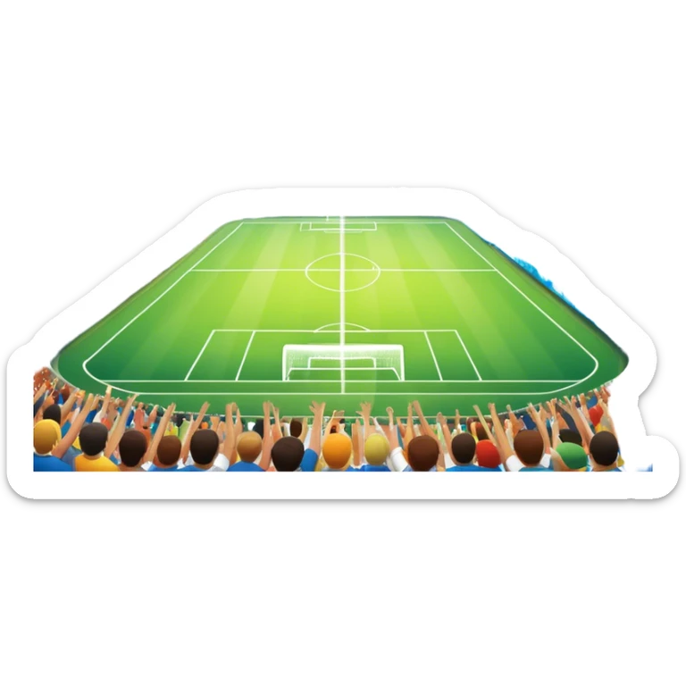 An icon showing a large, beautiful indoor stadium with soccer players on the field, actively playing. Fans cheer from the stands, creating a vibrant and energetic atmosphere. Bright lights shine down on the action, symbolizing the excitement of live sporting events. Transparent background. sticker