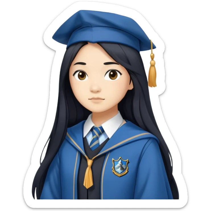 Cho Chang in harry potter, wear hogwarts Ravenclaw uniform, long black hair sticker