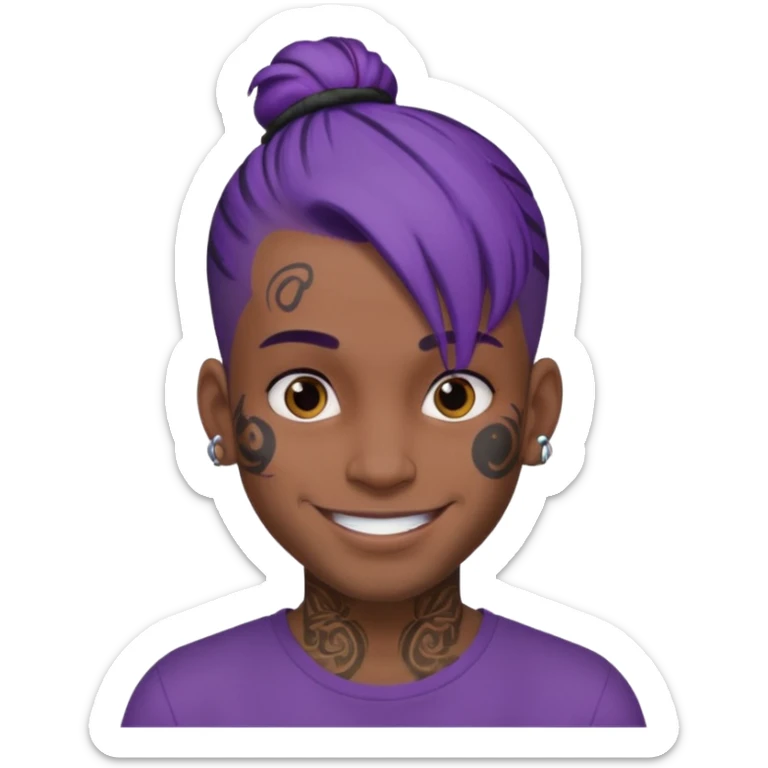 purple hair bun and lots of face tattoo guy sticker