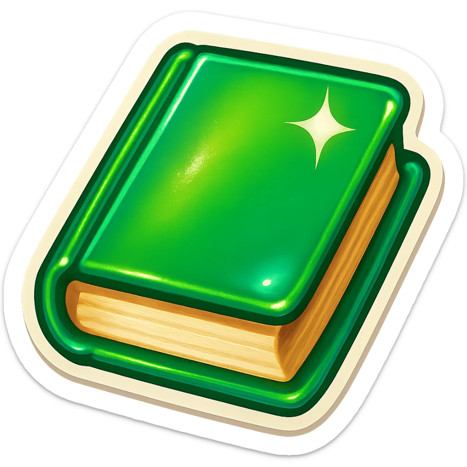 A green book in retro stickers style, with a vintage design and bright colors sticker