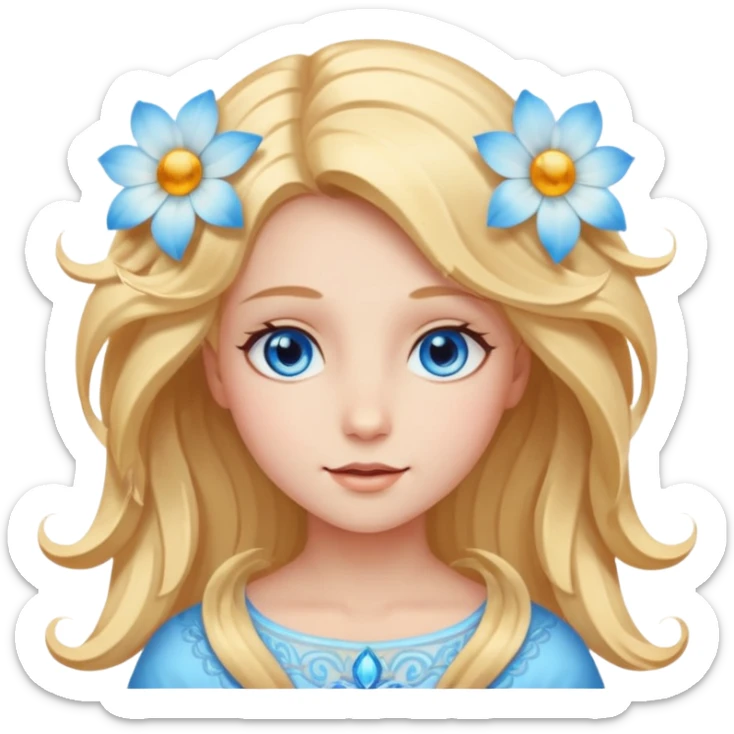 Chica abriéndosele el pelo como una flor, con cara de ángel radiante, ojos azules sticker