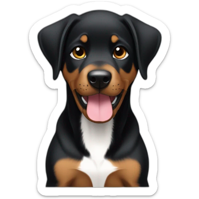 emoji of a black and brown beauceron puppy with white chest and chin making a hungry gesture sticker