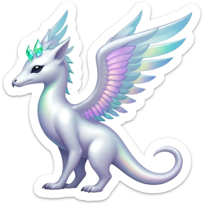 A bright whiteish iridescent divine legendary spiritual ethereal beautiful Fakémon-creature sticker