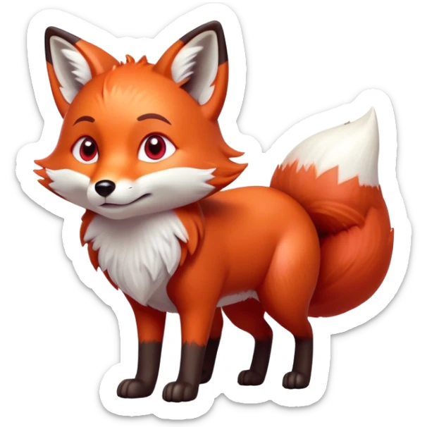 cinematic-noble [fox]-realistic-full-body-standing on all fours-emoji,-tail-tucked-close,-head-tilted-dramatically,-fox-[red]-fur,-simplified-yet-realistic-focused-features,-highly-detailed,-glowing-with-an-almost-sarcastic-glow  expressive eyes sticker