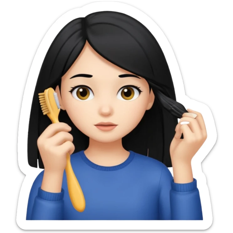 A girl with black hair brushing her hair sticker