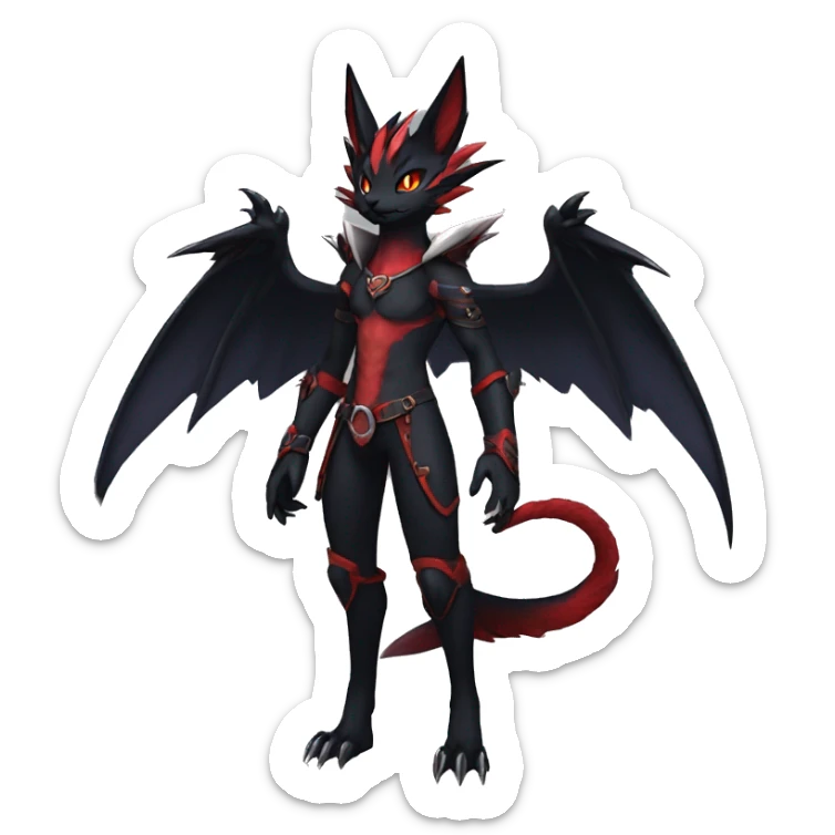 cool anthro edgy black red ethereal fantasy nargacuga-noivern-cat-Fakemon collar harness full body sticker