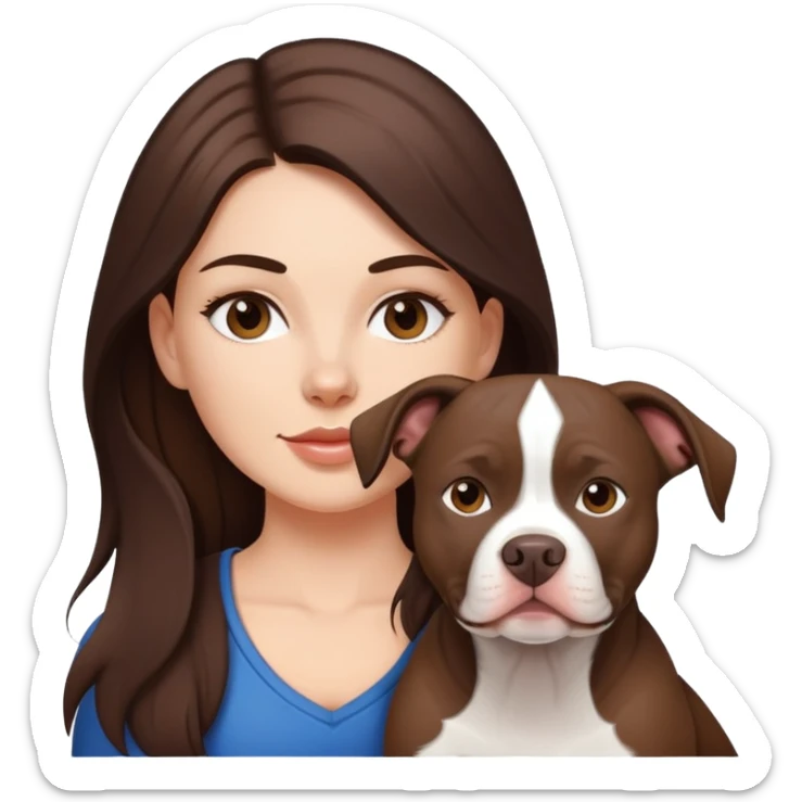 White girl with dark brown long hair with her pitbull dog sticker