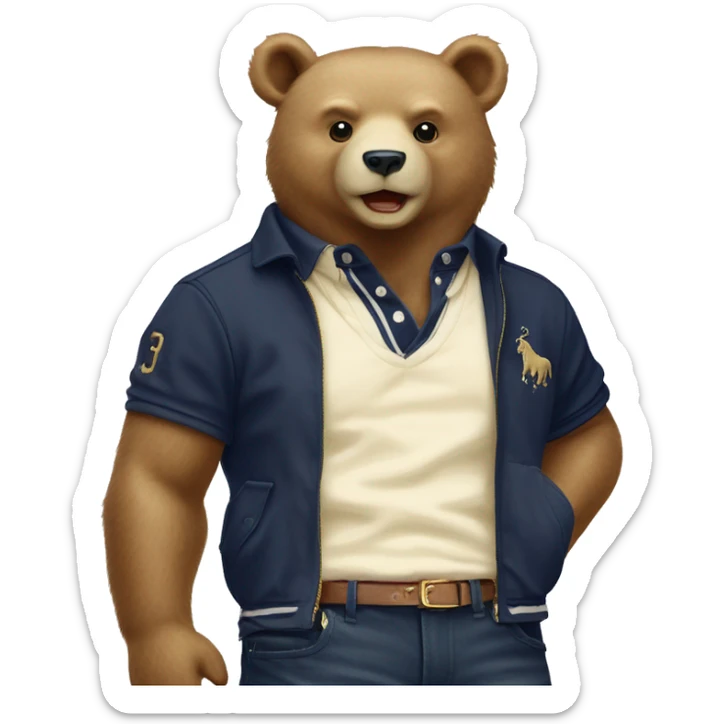 Polo Ralph Lauren bear, preppy old money style, cream colors and navy sticker