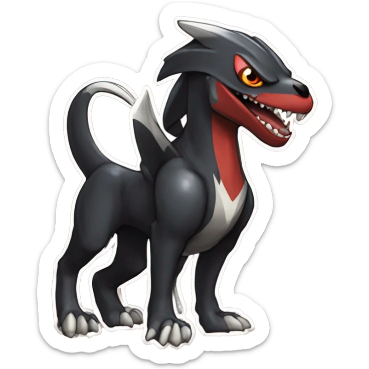 Black Cool Edgy Nargacuga-Houndoom-Garchomp Fakémon  with White and Red Edgy markings sticker