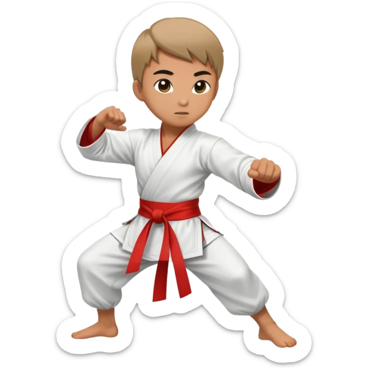 Martial artist in dynamic kung fu pose, wearing traditional loose outfit with sash sticker