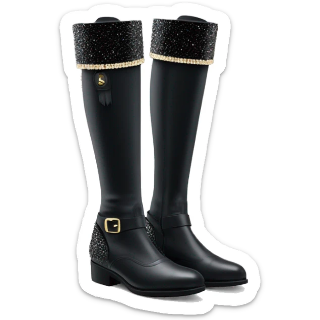 Zwei schwarze hohe  Leder Dressur Reitstiefel mit Glitzer Rand oben und einer eleganten schnalle sticker