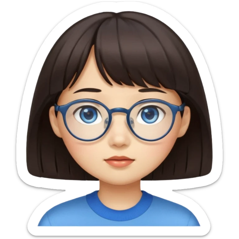 Asian girl with bangs and glasses with brunette blue eyed boy sticker
