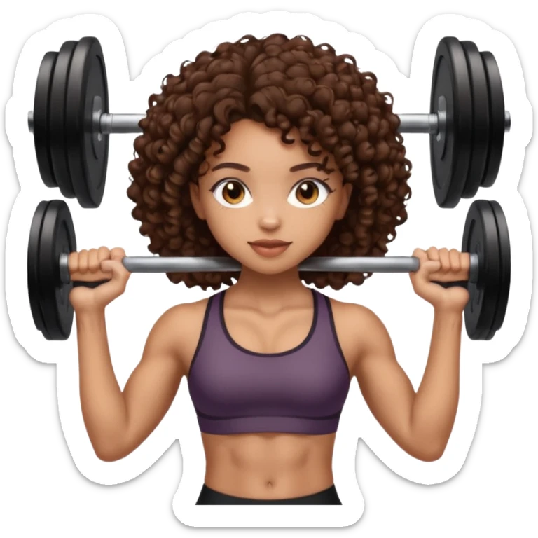 pretty lightskin girl with brown eyes and brown curly hair lifting weight sticker