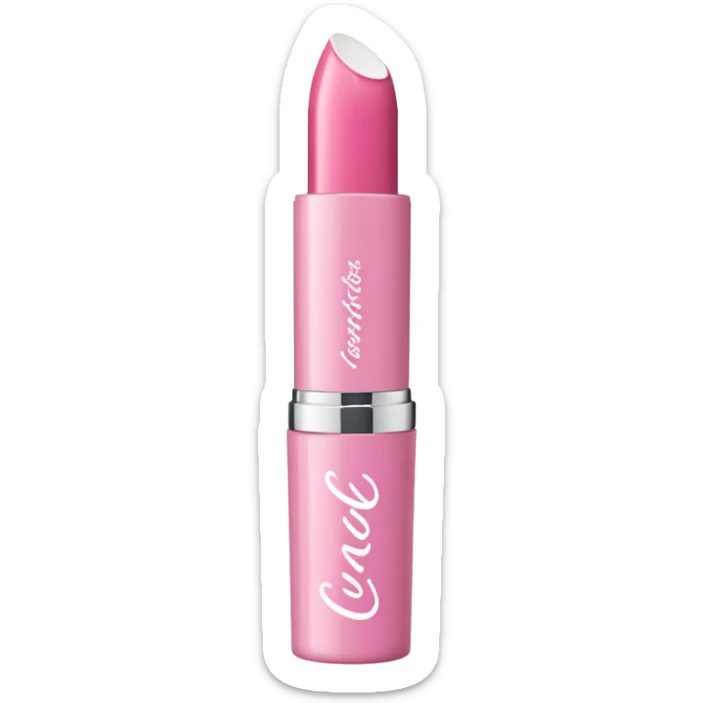 The image is of a pink lipstick from the brand Tarte. The lipstick is in a cylindrical tube with a white cap. The tube is made of plastic and has the brand name "Tarte" written in white cursive letters on the front. The cap is also pink and appears to be slightly open. The background is plain white. sticker