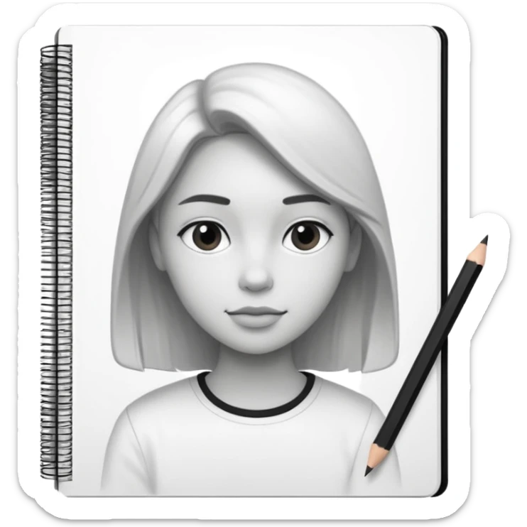 portre skecth on sketch book, with pencil. black and white sticker