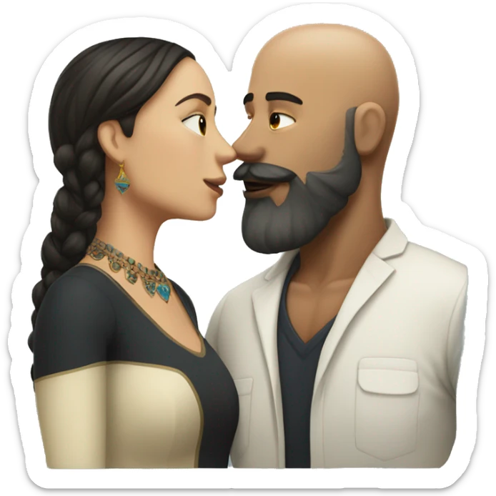 White bald man with dark beard kissing short Mexican woman with long dark wavy hair sticker