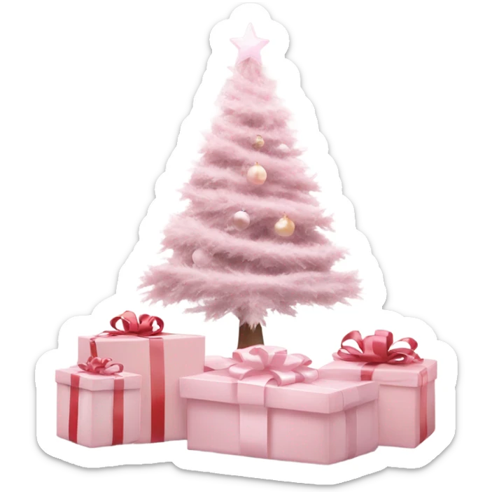 Light pink Christmas gifts under a white Christmas tree  sticker
