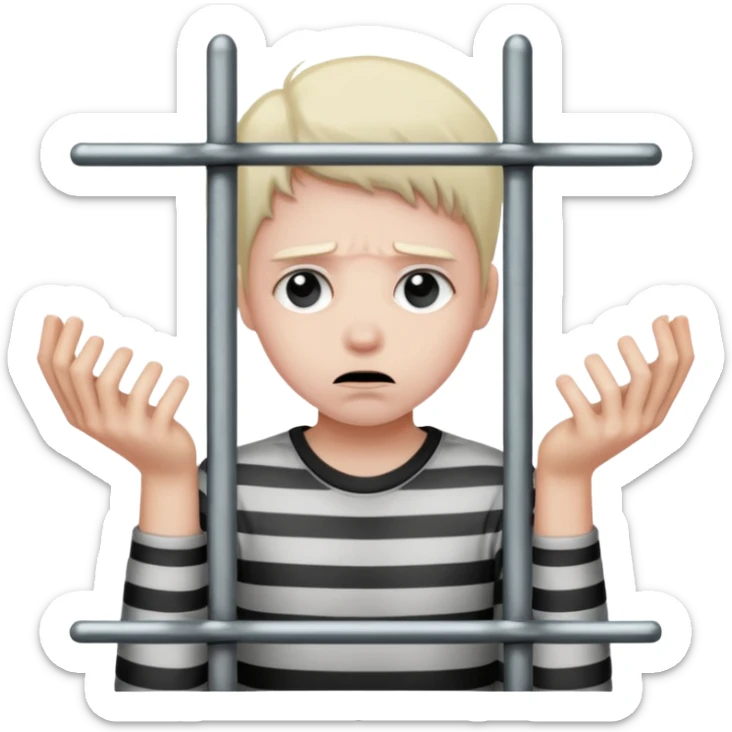 Smutna za więziennymi kratami trzymając się ich rękami sticker