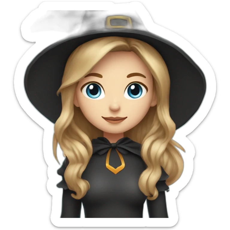 girl with witch hat with dark blond hair with cat ears with light blue eyes sticker