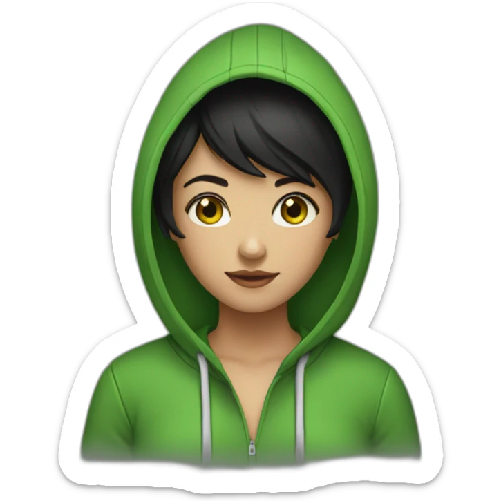 Girl-with-black-short-black-hair-and-green-hoodie sticker