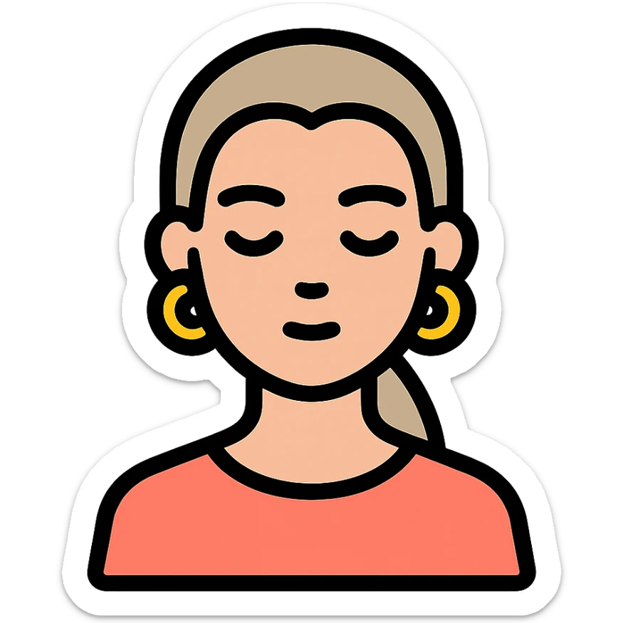 minimalist icon of a clean girl with slicked-back hair, gold hoop earrings, natural makeup, neutral background sticker