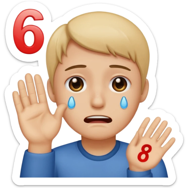 MAke me an emoji of someone crying and holding up the number 67 sticker
