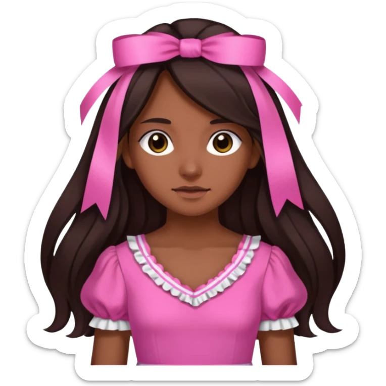 arikan, dark long hair whit pink ribbons. brown skin sticker
