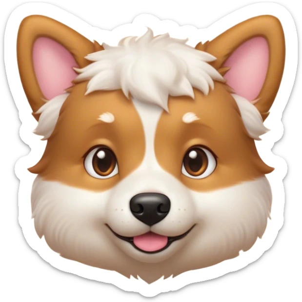 Cinematic Cute Domestic Dog Portrait Emoji, Head tilted playfully and inquisitively, with a delightfully fluffy, friendly build and a characteristically charming face featuring a soft snout and perky ears, accentuated by a glossy coat and round, sparkling eyes full of mischief, Simplified yet irresistibly adorable features, highly detailed, glowing with a warm, friendly glow, high shine, affectionate and lively, stylized with a touch of whimsical cuteness, soft glowing outline, capturing the essence of a mischievous yet loving dog that feels like it could bound out of the screen into your arms! sticker