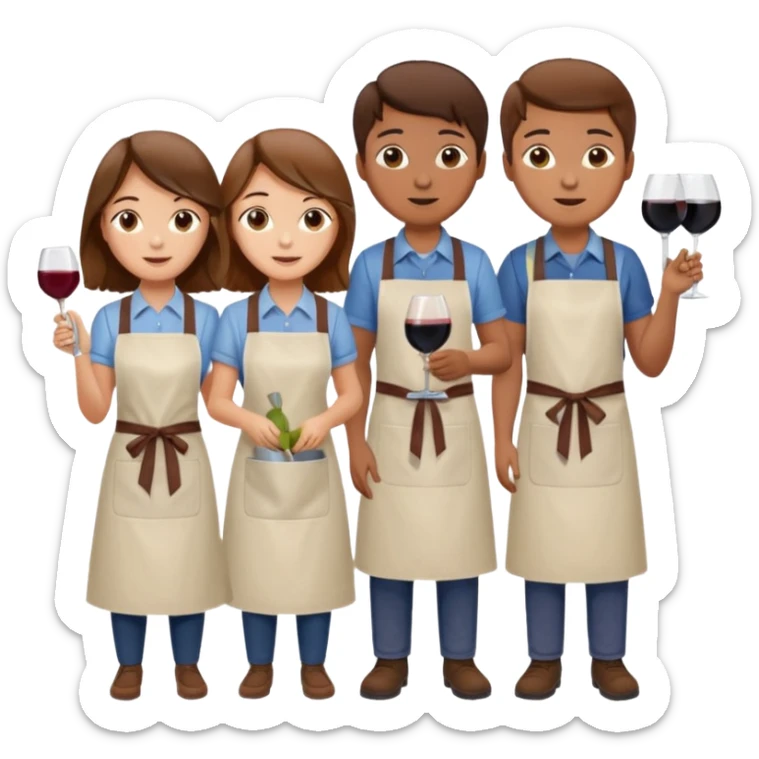 Make a photo of 5 project managers!, specifically 3 girls! with brown hair and 2 boys!, that are making project for improvement of the winery! sticker