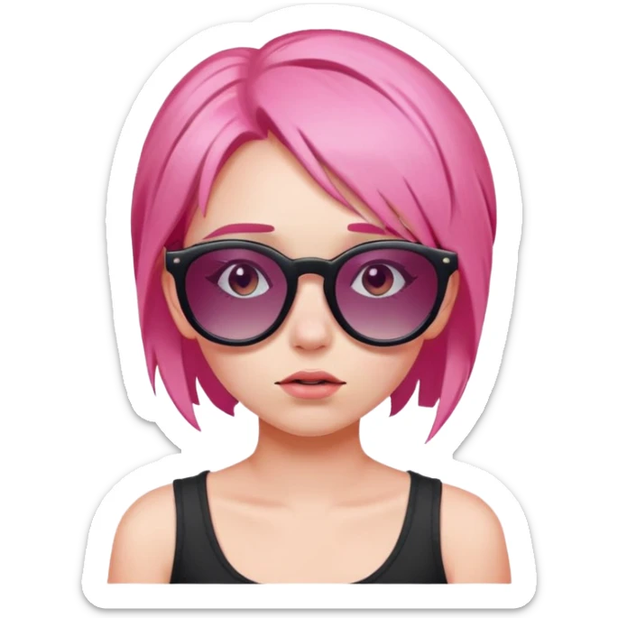 girl in sunglasses and pink hair, embarrassed emotion, looking away sticker