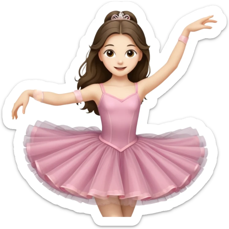 happy pretty white brunette teen long hair with hazel eyes in a ballet costume and point shoes dancing sticker
