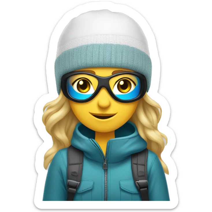 caucasian girl snowboarding wearing snap goggles and a beanie sticker