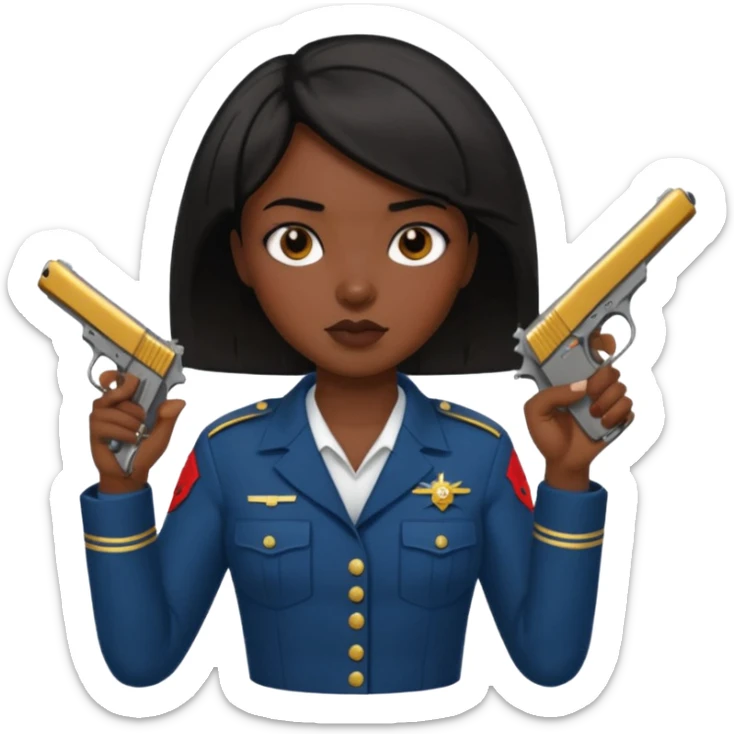 Dark skin Woman marine with one handgun short black hair sticker