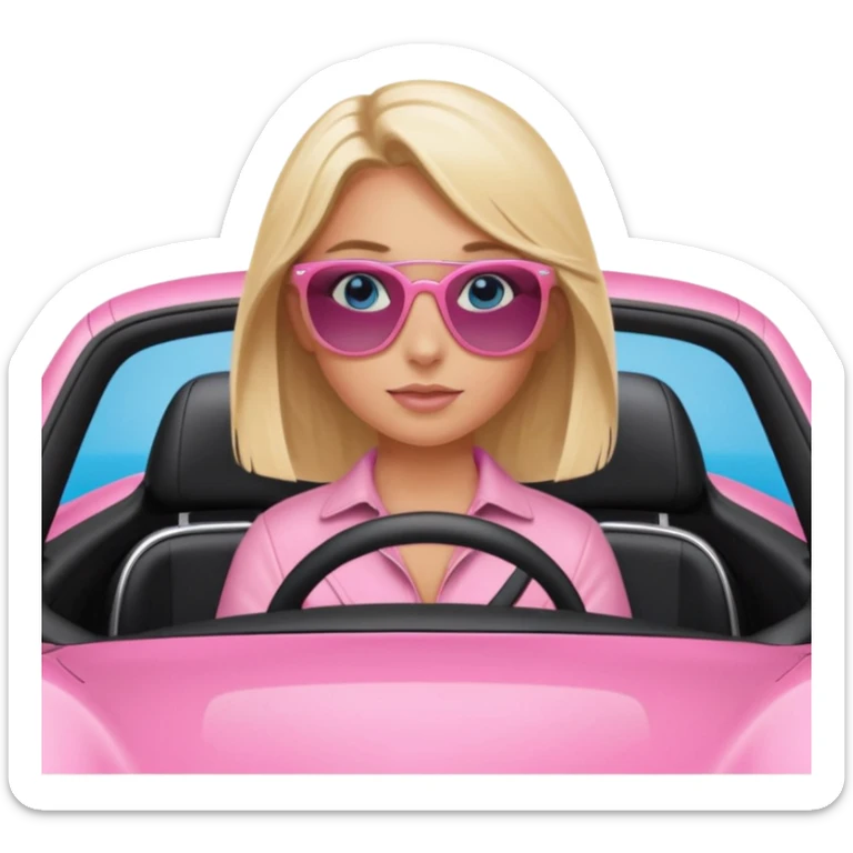 Pink porsche taycan with blonde girl with blue eyes in it sticker